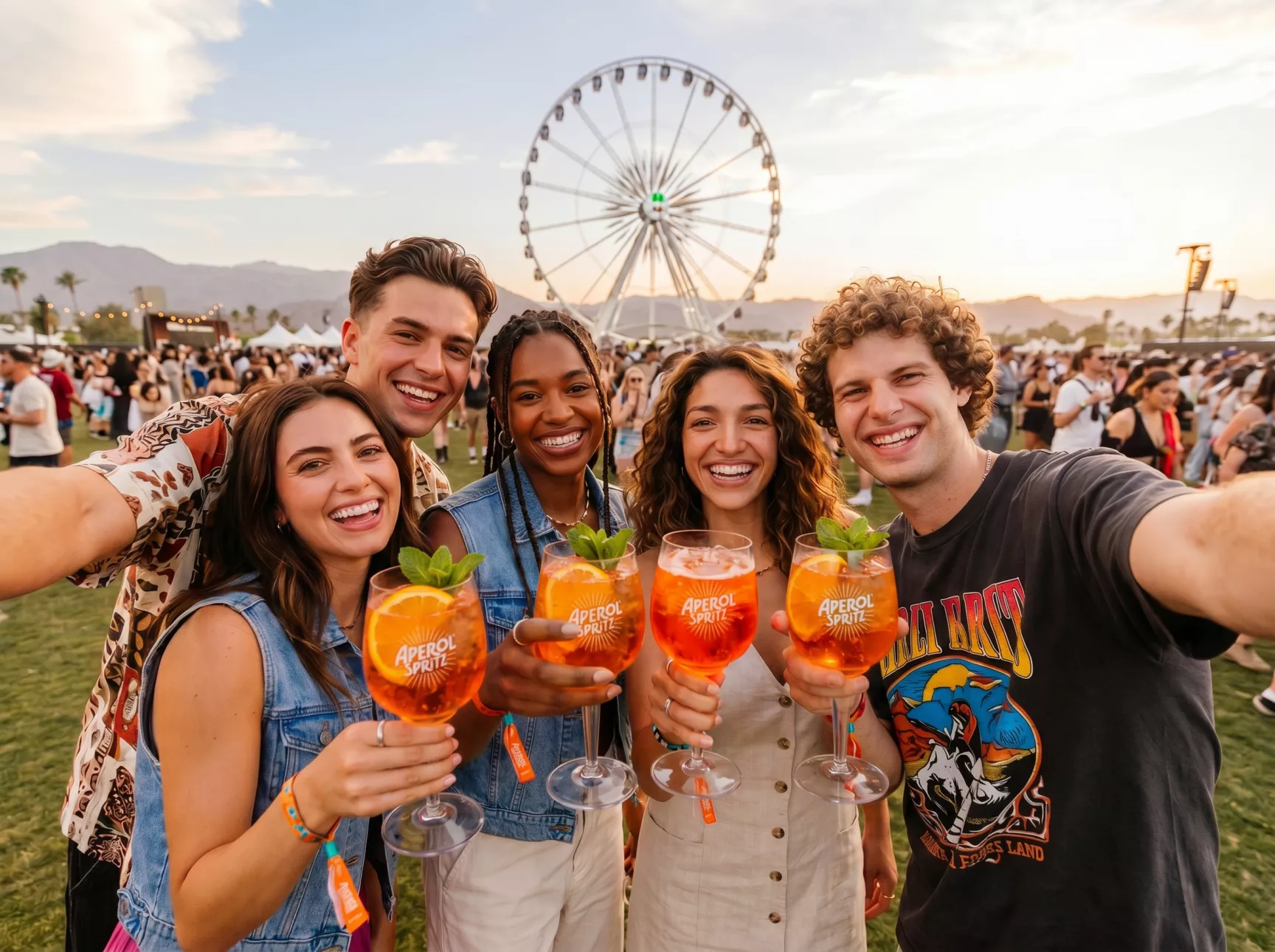 5 friends at a festival